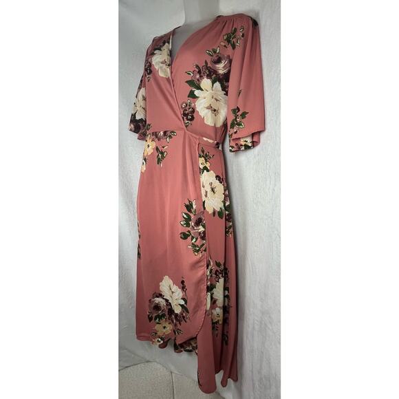 NEW Peppermint Brand Dusty Rose Floral Chiffon Wrap Dress Sz LG Summer Easter - Picture 7 of 11